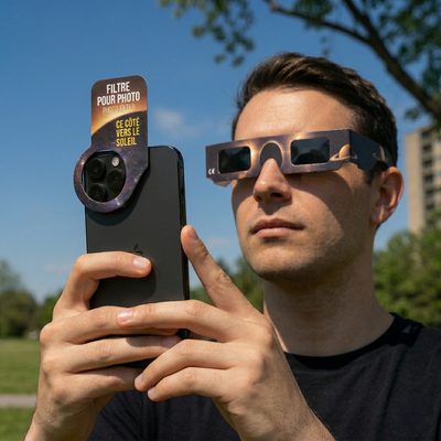 Kit lunettes d’observation solaire avec filtre photo smartphone
